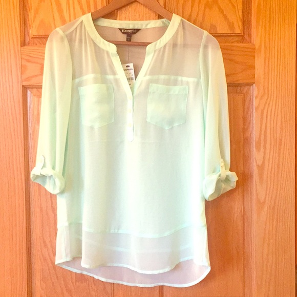 NWT Mint green Express long sleeve shirt. Small - Picture 1 of 2